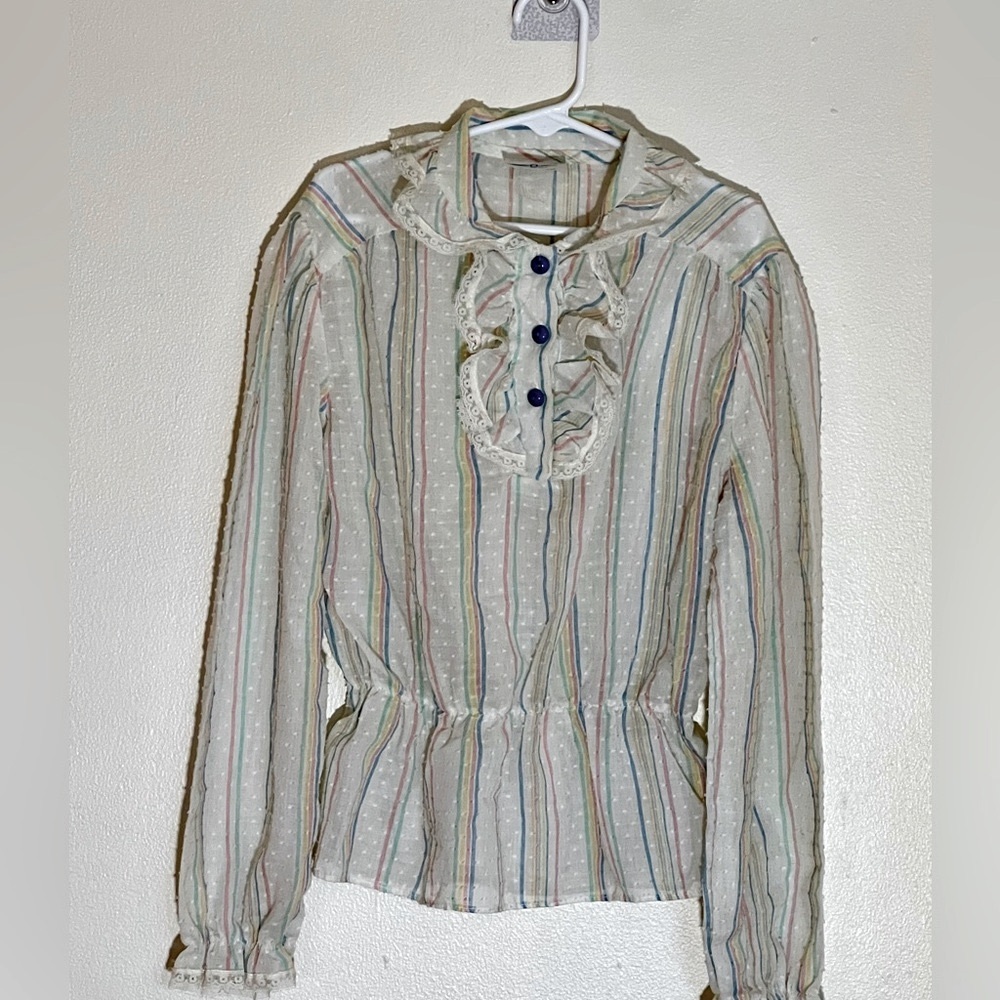 Sears Vintage Kids Striped Blouse with Ruffle Detail